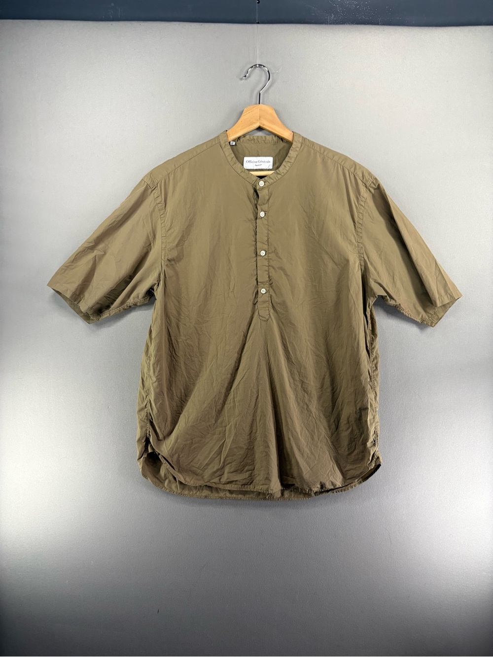 Officine Generale Gaspard Poplin Shirt Men's  XL Brown Khaki Pullover